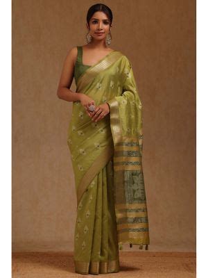 Buy Soch Light Green Tussar Woven Design Saree with Unstitched Online