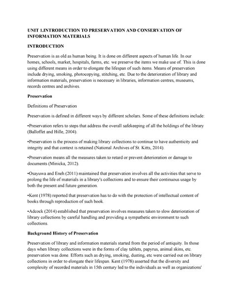 UNIT 1 - Summary Records Management - UNIT 1 TO PRESERVATION AND CONSERVATION OF INFORMATION ...