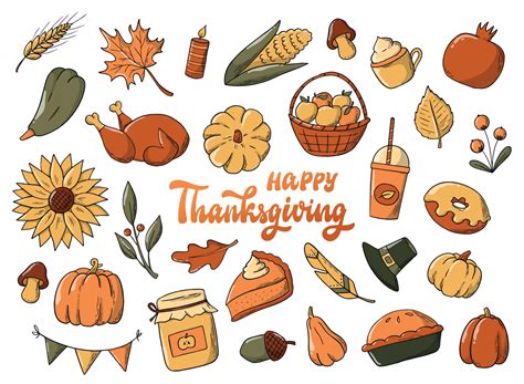 set of thanksgiving doodles and quotes isolated on white background ...