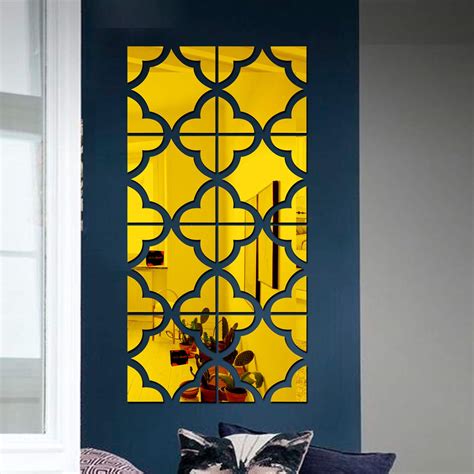 Buy Bikri Kendra - Wall Pattern Golden Mirror Acrylic Wall Stickers ...