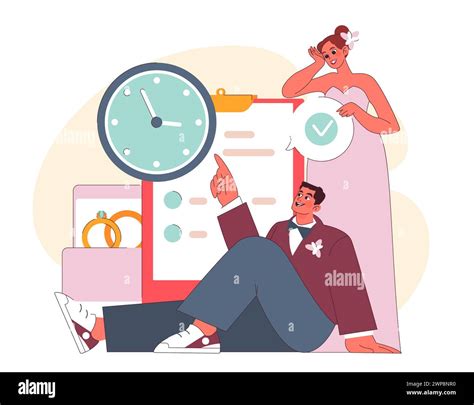 Wedding Planning concept. A joyous bride and groom collaborate on ...