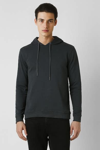 Buy Men Grey Solid Hooded Neck Sweatshirt Online - 39707303 | Van Heusen