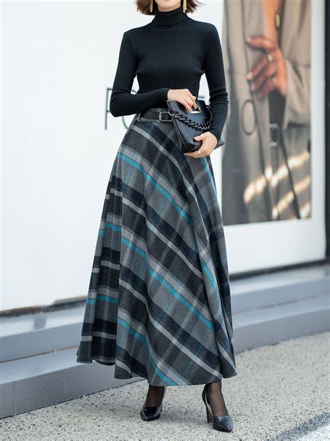 Plaid Wool Skirt, Wool Maxi Skirt Women, Winter Skirt Women, A-line ...