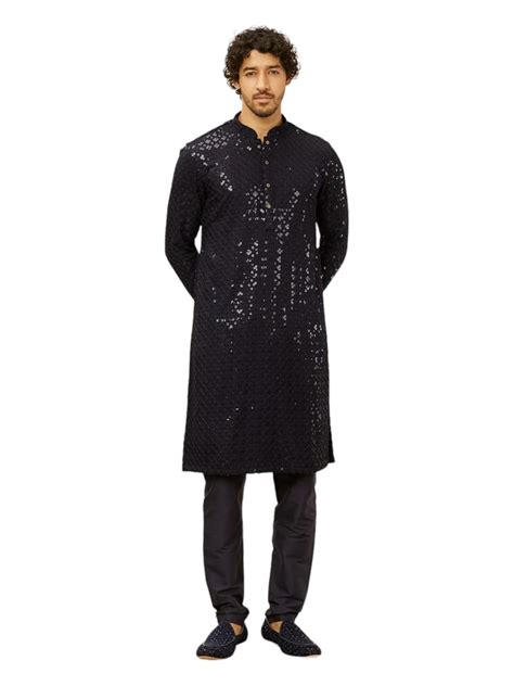 Buy Manyavar Mens Blue Viscose Embroidered Kurta Pyjama Set at Amazon.in
