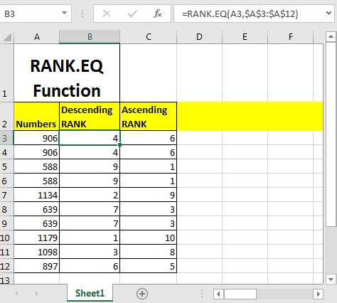 EXCEL中rank函数如何排序
