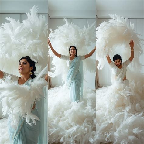 Brilliant White Feather Storm Morning Light Saree Sequential Portrait ...