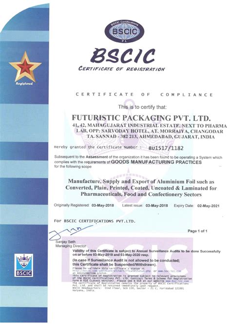Certification | Futuristic Packaging Pvt Ltd.
