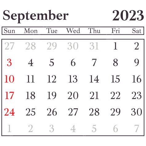 Dark Gray September 2023 Calendar Monthly Simple Table Style, September ...