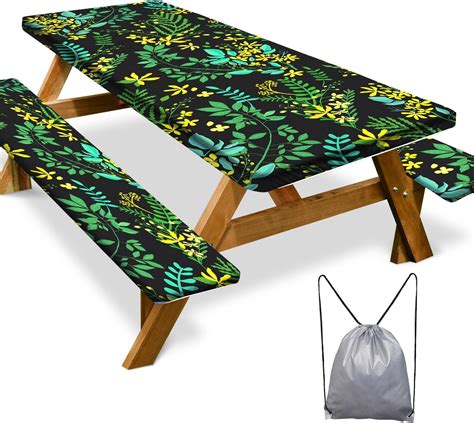 Amazon.com: BOUBONI 3 Pcs Set Fitted Picnic Table Cover with Bench ...