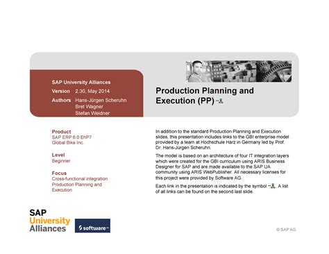 Intro ERP Using GBI Slides PP ARIS, sap - © SAP AG Production Planning ...