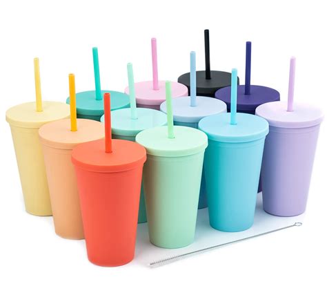 Tumblers with Lids (12 pack) 16oz Colored Acrylic Cups with Lids and ...