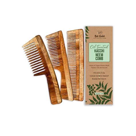 Nat Habit - Kacchi Neem Wooden Dual Tooth, Fine Tooth & Wide Tooth Comb