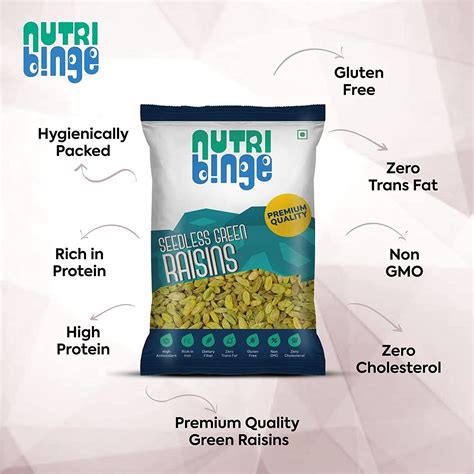 Premium Seedless Green Raisins 100g each (Pack of 6)