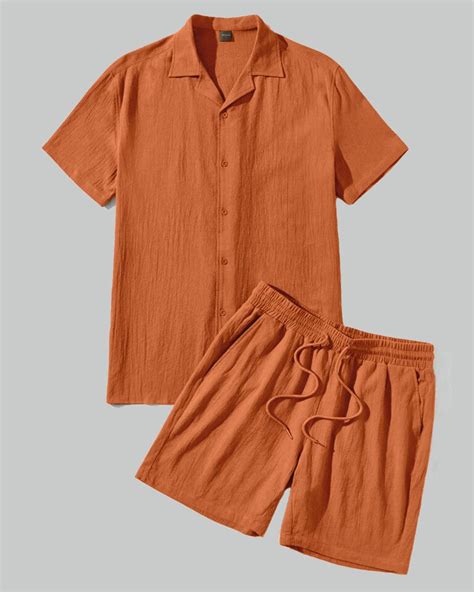 Basic Men Rust Orange Shirt & Drawstring Waist Shorts Set – Littlebox India