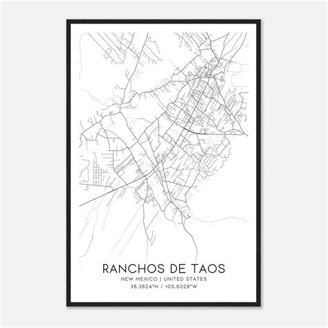Ranchos De Taos New Mexico Map Poster, Modern Home Decor Wall Art Print ...