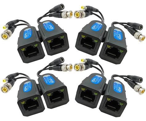 SGUESIKR 4 Pair Passive Video Balun BNC to RJ45 Adapter with Power ...