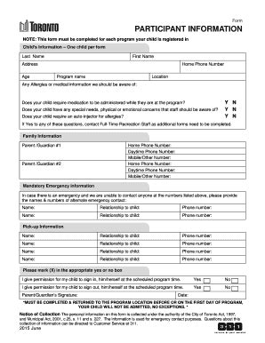 Fillable Online Participant Information Form (PDF) - City of Toronto ...