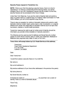 Security Freeze Request Form - Blank Fillable Template | Fill Out ...