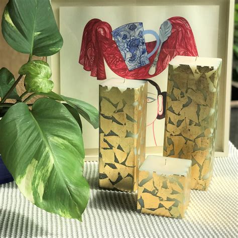 Square Gold Leaf Pillar Candles - Non Scented – The Faraway Tree India