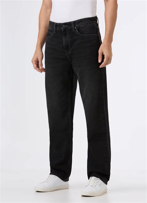 Men Black Mid Rise Baggy Fit Tapered Jeans | Pepe Jeans India