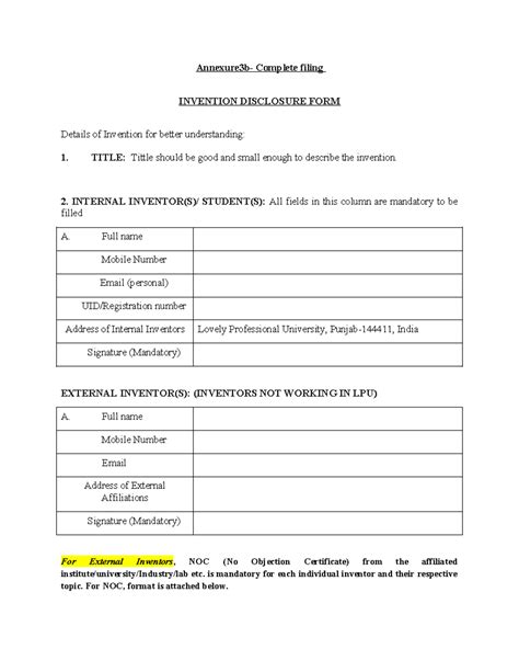 INVENTION DISCLOSURE FORM - LPU Patent Filing Guidelines - Studocu
