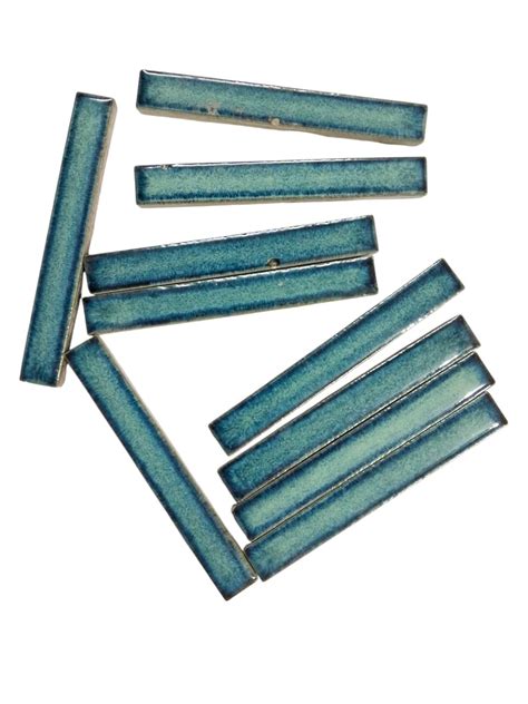 Ceramic Liner Tiles, Turquoise Blue Glazed, Long Strip Design, 10-Piece ...