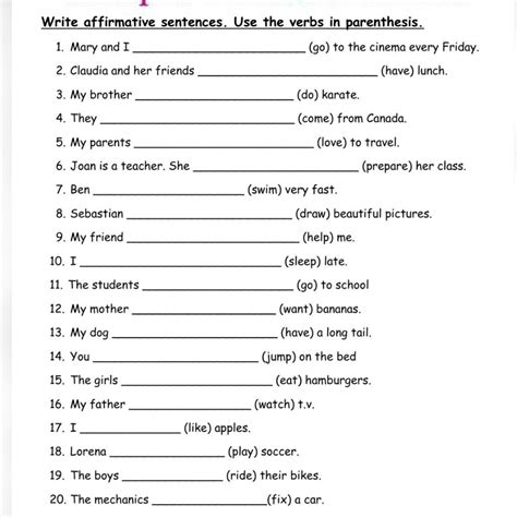 write affirmative sentences use the verbs in parenthesis por favor ...