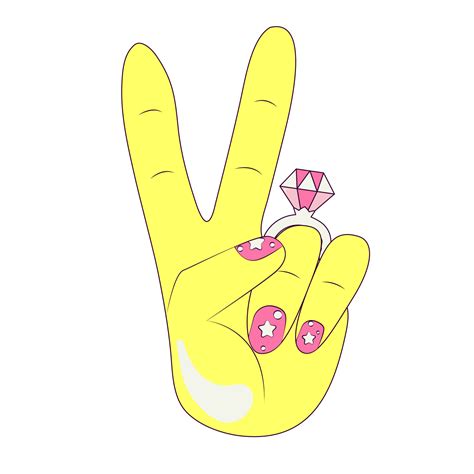 Peace Sign Hand with Painted Bright Nails and Engagement Ring with Big ...
