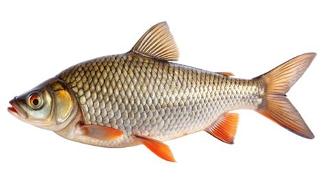 A fish with orange fins on its side and the bottom half of the bottom ...