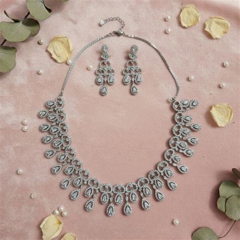 Tara Trendy Moissanite AD Drops Necklace and Earrings Set – Trinkwinkjewels