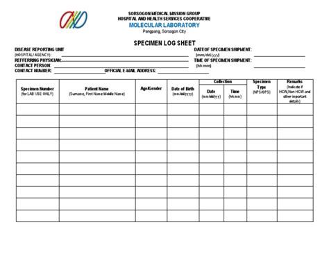 Image result for Specimen Collection Tracking Log