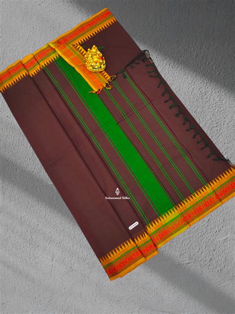 Olive Brown Beautiful Traditional Pure Cotton Saree With Mustard Yello ...