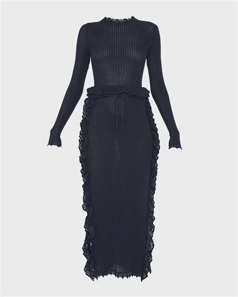 Ulla Johnson Casini Ruffled Midi Knit Dress | Neiman Marcus