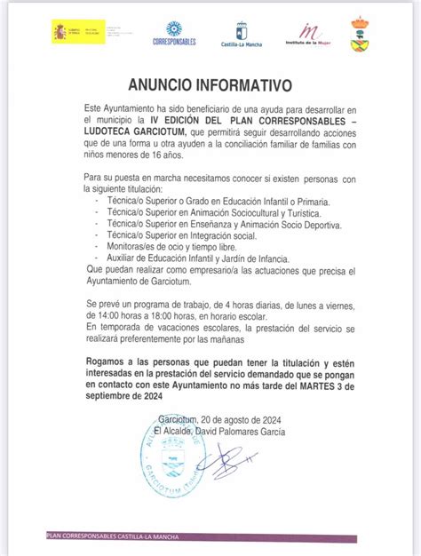 CONTRATACIÓN SERVICIOS IV EDICIÓN PLAN CORRESPONSABLES - LUDOTECA GARCIOTUM