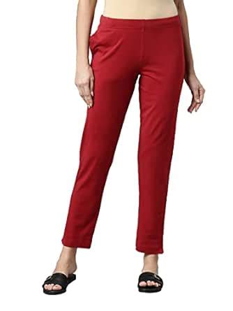 GO COLORS Women Solid Red Cotton Mid Rise Regular Fit Kurti Pants ...