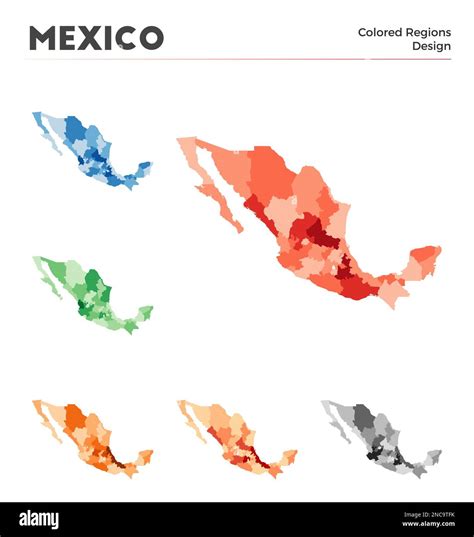 Mexico map collection. Borders of Mexico for your infographic. Colored country regions. Vector ...