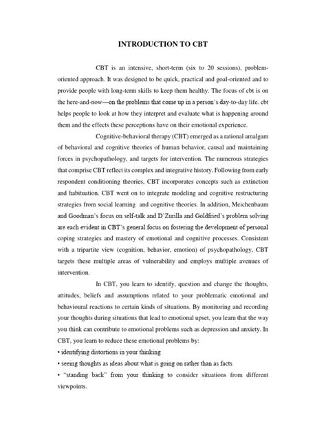 A Intro To CBT | PDF | Cognitive Behavioral Therapy | Cognitive Therapy