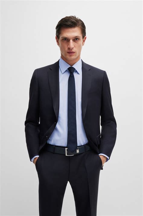 BOSS - Regular-fit shirt in micro-striped cotton twill - Light Blue