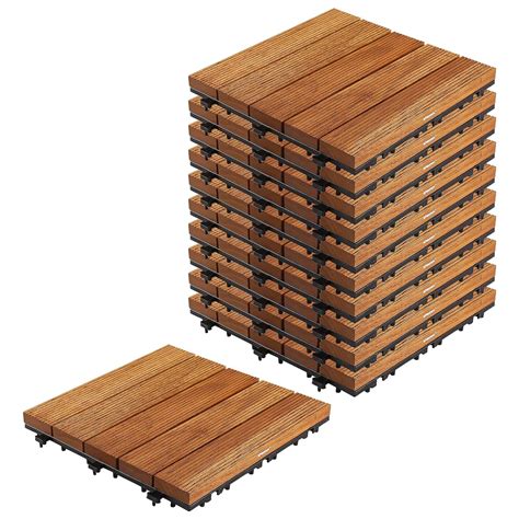 Sharpex Deck Tiles with Interlocking | 10 Piece Teck Wood Floor Decking ...