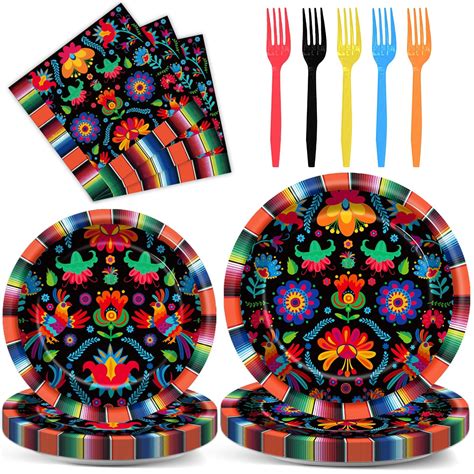 Amazon.com: 100PCS Mexican Fiesta Party Plates and Napkins Party ...