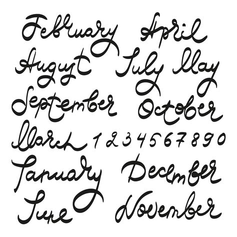 MONTHS AND DATES Handwriting Text Vector Illustration Set 20748594 ...