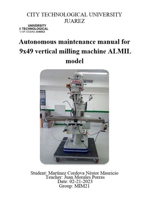 Autonomous Maintenance - Milling Machine | PDF | Manufactured Goods | Mechanical Engineering