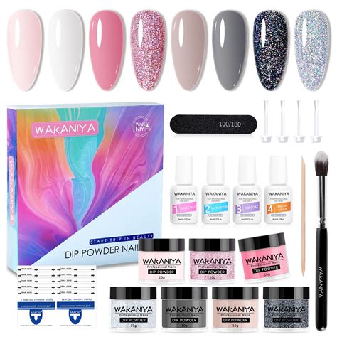 ETYJO Nail Dipping Powder Kit - 8 Colors Nude Pink Glitter Dip Powder ...