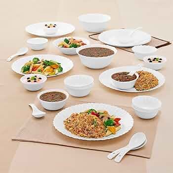 Larah by Borosil Plain White Silk Series Opalware Dinner Set | 27 ...