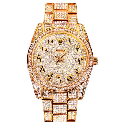 Rolex gold diamond watch for men with arabic numbers and date display ...