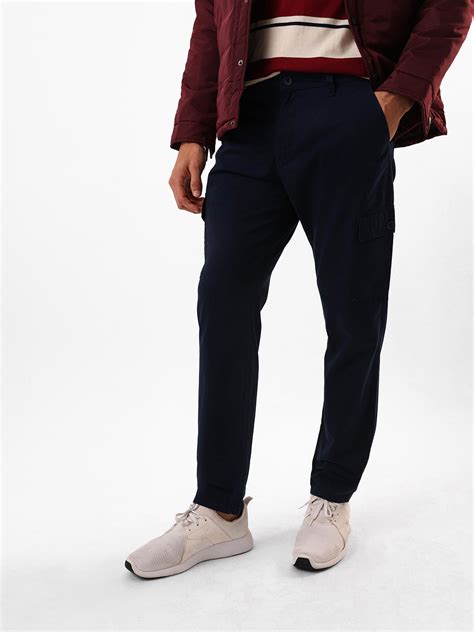 Men's Navy Blue Solid Slim Fit Cargo Trouser – DENNIS LINGO