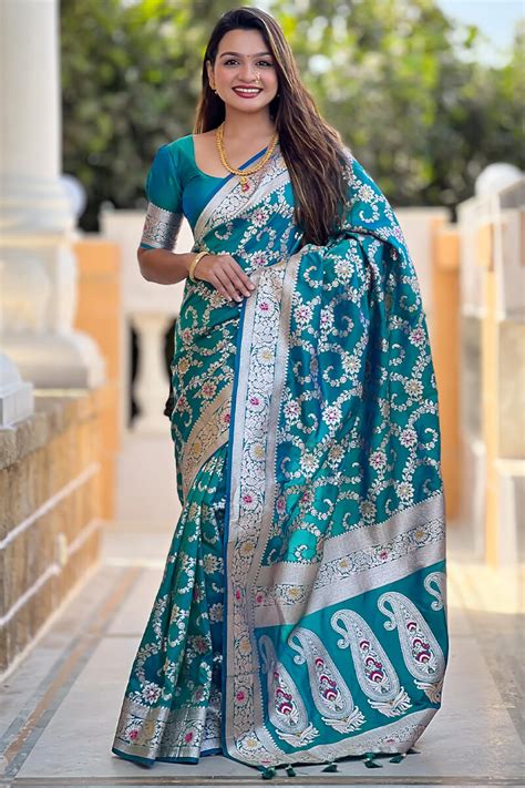 Divine Rama Soft Banarasi Silk Saree With Conflate Blouse Piece ...