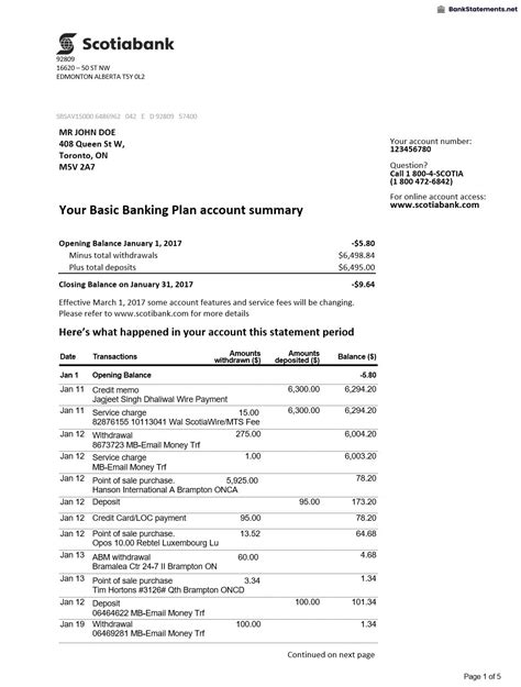 Scotiabank Bank Statement Template (100% Free) - BankStatements.net