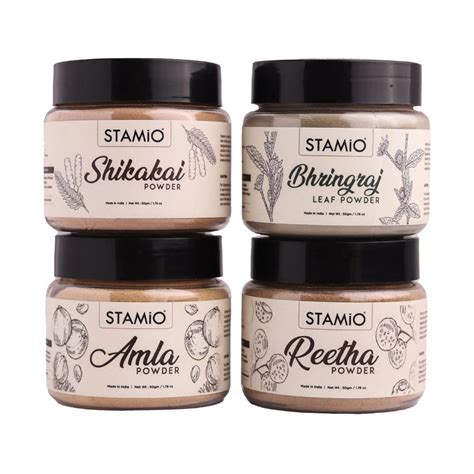 STAMIO Amla Reetha Shikakai Bhringraj Powder 200 gm Combo for Hair Pack ...