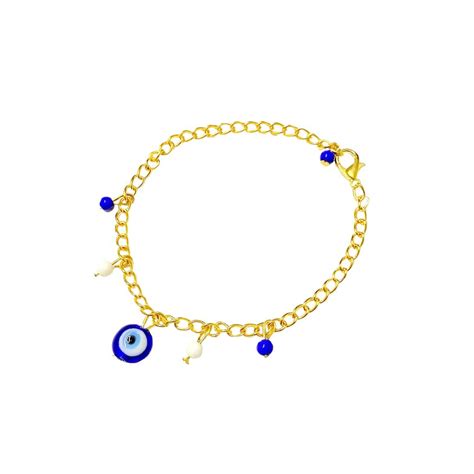 Blue Evil Eye Stone Golden Charm Bracelet – Tiaraa